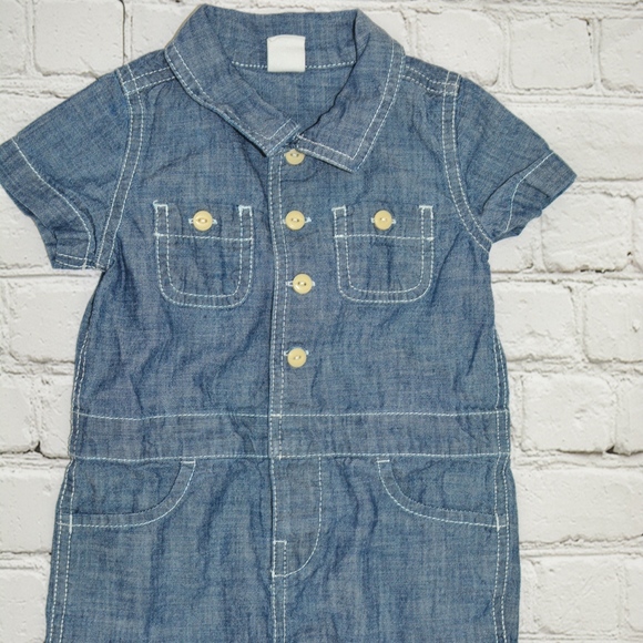 Baby Gap Boys Blue Chambray Denim Shorty One-Piece - Picture 1 of 4